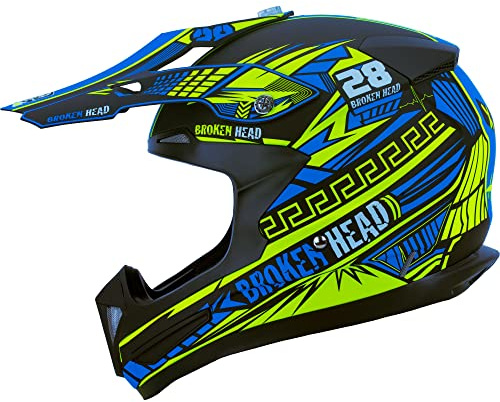Broken Head Division MX Motocross-Helm - Motorradhelm für Supermoto, Quad - Crosshelm, Neon-Gelb-Türkis (XXL (63-64 cm))