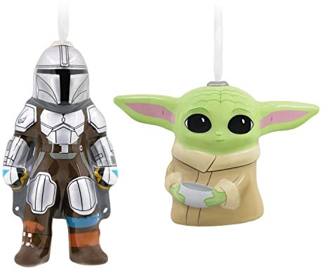 Hallmark Star Wars 0003HCM1125 Decoupage-Weihnachtsschmuck, Mandalorian und Grogu, 2 Stück