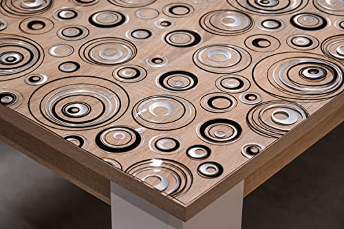 Tischfolie mit Kreise-Muster Bedruckt - Maß nach Wunsch - Transparent Klar Tischdecke Tischschutz Schutzfolie Abwaschbar weich PVC (90x160cm)