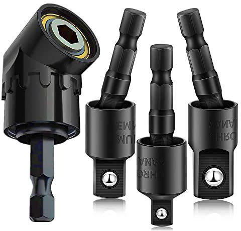 CIGOTU Adaptador de taladro de ángulo recto, extensión de broca de impacto 4 en 1, giratorio de 360°, juego de adaptadores de enchufe de grado de impacto de 1/4 3/8 1/2 pulgadas, broca de