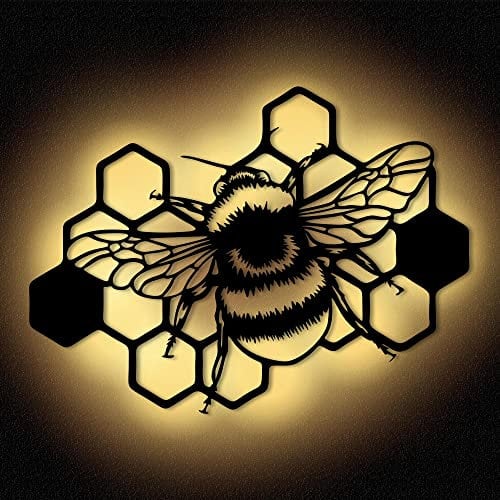 Namofactur Bienen Waben Wand Deko Wanddeko Biene Dekoration Lampe Licht Led I DIY Set MDF Holz Batteriebetrieb