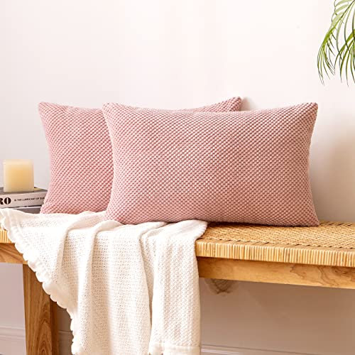 EMEMA Kordsamt Kissenbezug Dekorative Granulat Sofakissen Dekokissen Kissenbezüge Kissenhülle Couchkissen Überwurf Kissen Bezug Zierkissen für Couch Sofa Wohnzimmer 2er Set 30x50 cm Rosa