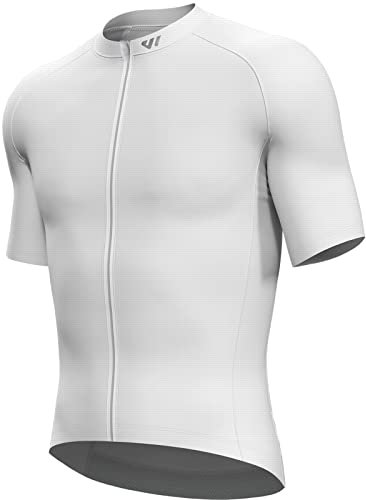 Lo.gas Radtrikot Herren Kurzarm, Rennrad Trikot Durchgehender Reißverschluss mit 3 Taschen, Elfenbein Weiß, XL