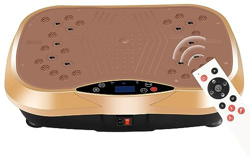YOKELE Vibration Plate Exercise Machine - Whole Body Fitness Vibration Platform - Home Training Equipment for Recovery & Wellness & Weight Loss + Resistance Bands + Remote (Gold)