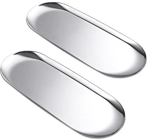 luvtree Set of 2 Multi-Purpose Oval Stainless Steel Tray – Mirror-Polished,Jewelry & Perfume Storage, Bathroom Organizer, Coffee Table Tray, Candle Display, 30cm x 12cm, Silver