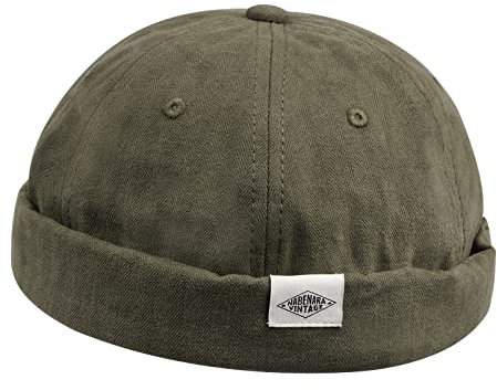 Clakllie Cap Ohne Schirm Unisex Seemannsmütze Hafenmütze Docker Hat Herren Casual Seemannsmütze Hafenarbeiter Mütze Baumwolle Rollrandmütze Kopfbedeckung,CT84-Olive Green
