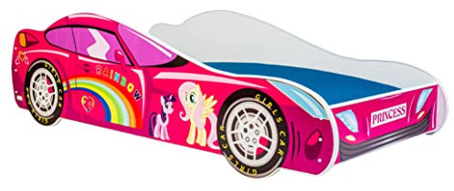KOBI Kinderbett mit Rausfallschutz Auto | My Little Pony | 140 x 70 cm | Jugendbett mit Matratze | Kinderbetten Jungen Mädchen | Einzelbett Kinder Bett Autobett