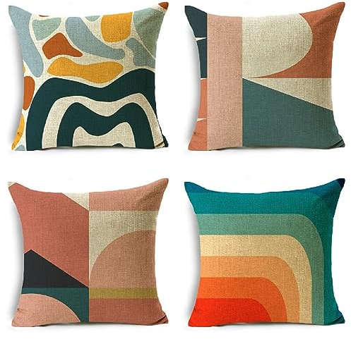 Bunt Kissenbezug 50 x 50 cm Sofakissen Super Weich Kopfkissen 4er Set Patchwork Kissen Deko Kissenhülle mit Unsichtbarem Reißverschluss Kopfkissenbezug für Gartenmöbel Schlafzimmer WohnzimmerA130