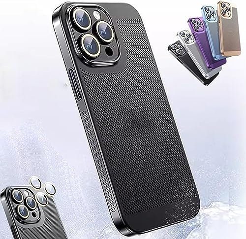 YODAOLI Electroplating Heat Dissipation Phone Case, 2023 New Heat Dissipation Plating Fine Hole Protector for iPhone Case, for iPhone 14/13/12/11Pro Max (Black,for iPhone 12Mini)