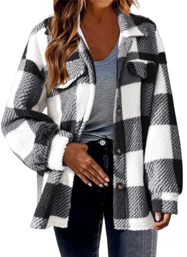 NUSGEAR Femme Veste Carreaux Chemise Décontracté Oversized Chemisier Blouse à Manches Longues Bûcheron Manteau avec Bouton Chemise à Carreaux en Flanelle pour Femme - Manches Longues