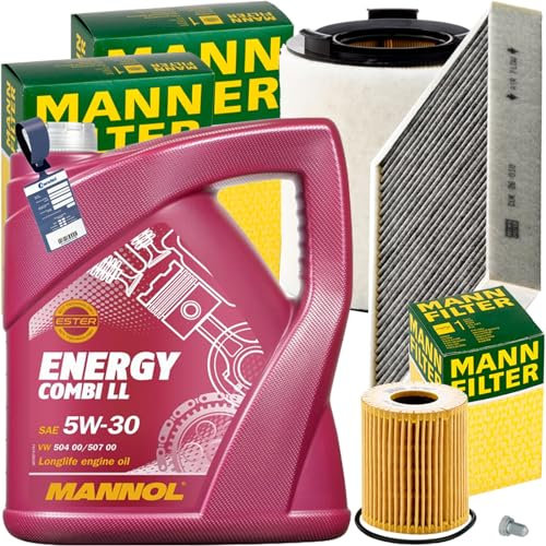 BandelOne enthält Mann Inspektionspaket+5L Mannol 5W30 Motoröl passend für Polo 6R 1.2 Tdi
