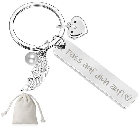 Sugeru Herz Schlüsselanhänger | Pass auf dich auf ! | schutzengel schlüsselanhänger auto personalisiert | geschenke für Führerschein Geburtstag (Silber-Pass auf Dich Auf! Ⅱ)