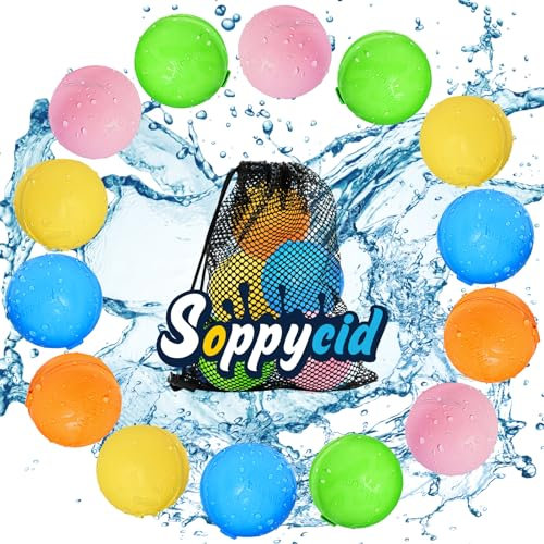 SOPPYCID Wiederverwendbare Wasserballons Outdoor-Spielzeug, Silikon-freie Quick Fill Set, Pool Spielzeug, Strandspielzeug, Garten Spielzeug, Geeignet für 3-jährige Jungen und Mädchen(15PCS)
