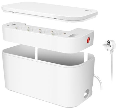 LogiLink LPS281U - Kabelbox mit 5-Fach-Steckdosenleiste inkl. 3X USB, Farbe: Weiß