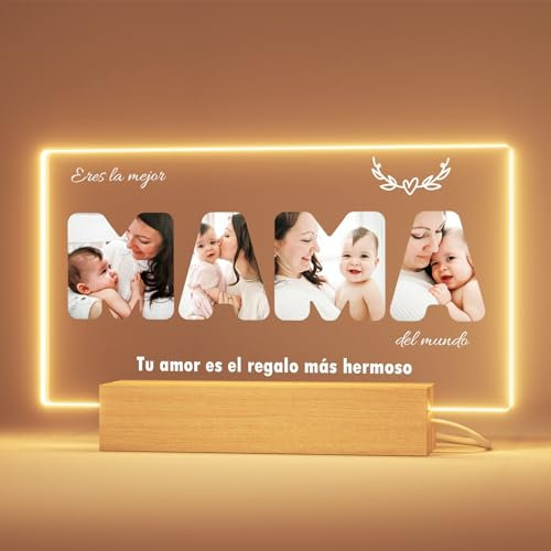 Greatminer Regalo Personalizado Mama - Regalo Día de la Madre, Marco de Fotos Mamá, Base con Iluminación Opcional, Regalos Originales Cumpleaños Navidad