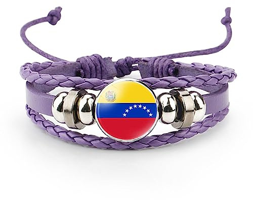 GONMFKM Pulsera Tejida Ajustable Con Bandera De Venezuela A La Moda, Pulsera De Cuero Púrpura Romántica, Joyería Con Insignia Patriótica De Recuerdo, Brazaletes Trenzados Vintage, Accesorios Novedos