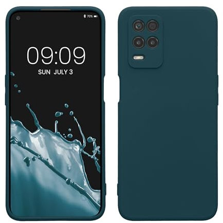 kwmobile Housse Compatible avec Realme 8 (5G) / Narzo 30 (5G) Coque - Housse de téléphone en Silicone avec Protection Appareil Photo - pétrole Mat