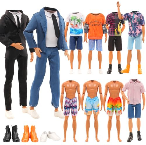 Festfun Kleidung für Puppen 10 Puppenkleidung enthält Anzug Tops Kleidung T-Shirt Hemd Hosen Schuhe Zubehör für 12 Zoll Jungen Puppen Zufällig Verschickt
