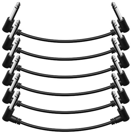 Shaevle Patchkabel Gitarre Pedal 15CM Rechtwinklig 6.35mm Instrumentenkabel geräuschlos Klinkenpatchkabel für Effektpedale Schwarz 6 Stück