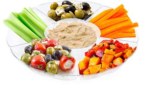 MATANA 10 Transparente Snackteller mit 6 Fächern (Kunststoff, 31cm) - Servierteller, Snackschalen & Dipschalen - Picknick & Partys - Elegant, Stabil & Mehrweg (10)