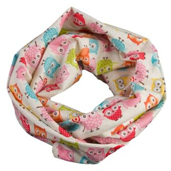 bettina bruder - Kinder-Loop Schlauchschal Eulen creme bunt - 100% Baumwolle
