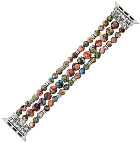 Juaupepo Bracelet de perles en pierre naturelle bohème pour Apple Watch 49/45/44/42/41/40/38 mm, bracelet de rechange élastique confortable fait à la main pour iWatch SE Series 9/8/7/6/5/Ultra &2 (41