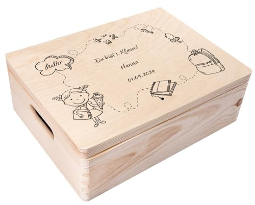 Creative Deco Personalisiert Einschulung Geschenk | Mädchen Schulanfang | Geschenke | Einschulungsgeschenke Erster Schultag | Schultüte Holzkiste Erinnerungsbox