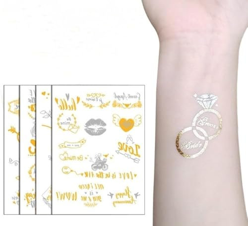 AISIR Temporäre Tattoos Hochzeit, Gold Tattoo Bride Team Braut Hochzeit Junggesellinnenabschied Tattoo Set für Wedding Dekorationen/Deko.