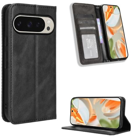 COMAKU Coque Google Pixel 9, Etui Portefeuille, Housse Folio en Cuir de Protection pour Google Pixel 9 - Noir