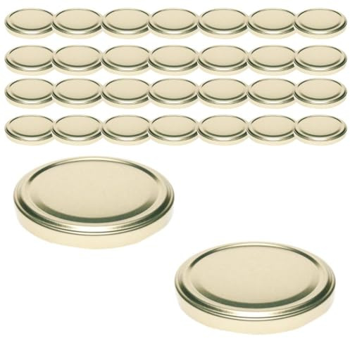 mikken 30 Deckel TO 82/8,5 cm für Gläser, Marmeladengläser Twist-Off Ersatzdeckel Schraubdeckel für Sturzgläser und Einmachgläser Farbe Gold