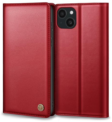 Handyhülle für iPhone 14 - Premium Lederhülle Schutzhülle mit Tasche, Standfunktion und Klappbar Flip Case in Rot
