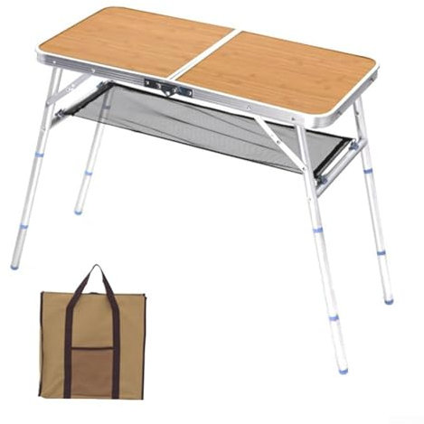 Folding Camping Table,Picnic Table With Storage Net Portable Tables Adjustable Waterproof Tables For Garden Beach Backyard