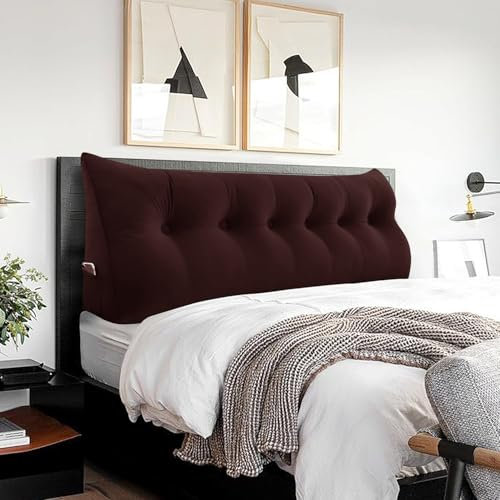 BNCKTRD Grand coussin de tête de lit, coussin de lecture confortable et dossier dans le lit, oreiller, long, taille XXL, pour canapé, canapé, coussin mural, rembourré, velours, marron chocolat, 180 cm