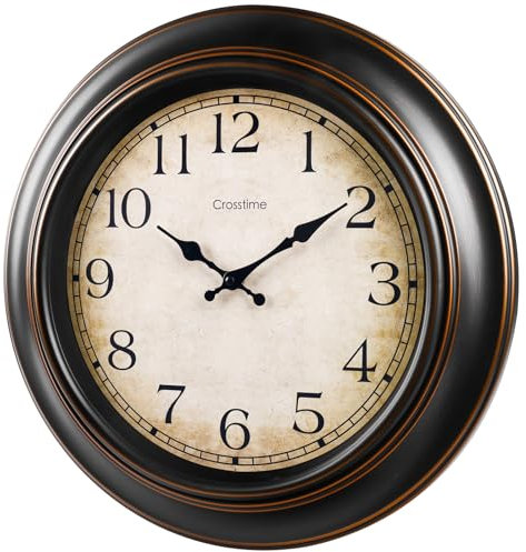 Crosstime 45cm Vintage Wall Clock Silent Non-ticking, Analogue Quartz Round Classic Large Clocks for Living Room Bedroom Kitchen Wall Decor- 18 Inch, Retro Bronze