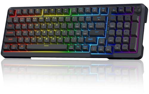 Redragon Keyboard wireless Mechanical a 3 modalità a gas Mounted RGB Gaming Keyboard with Volume Knob, Pre-Lubed Linear Switches, MDA-Profile, 98 Keys Hot Swappable Creamy Keyboard for PC/Tablet/Xbox