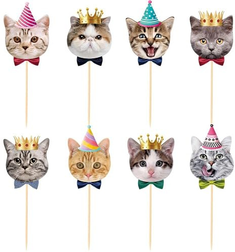 Katzen Deko Cupcake 24 Stück Katzen Tortendeko Geburtstag Cute Katzen Torten Topper Tier Kuchendeko für Geburtstagsdeko, Themenparty, Babyshowerparty (A)