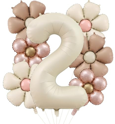DazzJoy Geburtstagsdeko 2 Jahre Mädchen mit Gänseblümchen Folienballon, Luftballon Deko 2. Geburtstag Mädchen Junge, Luftballons Geburtstag 2 Jahre Mädchen