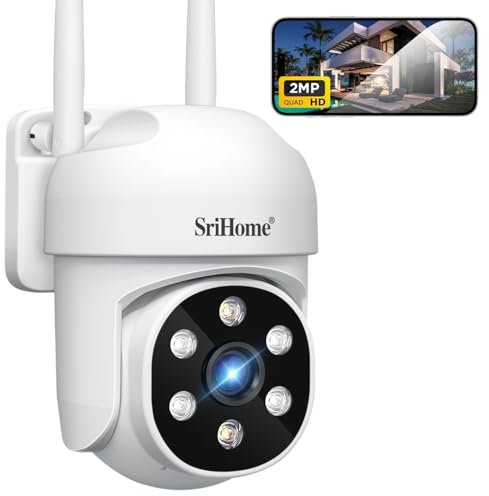 SRIHOME 1080P WiFi Überwachung PTZ IP-Kamera humanoide Erkennung und Bewegungsverfolgung Nachtsicht IP66 wasserdicht (1 Einheit.)