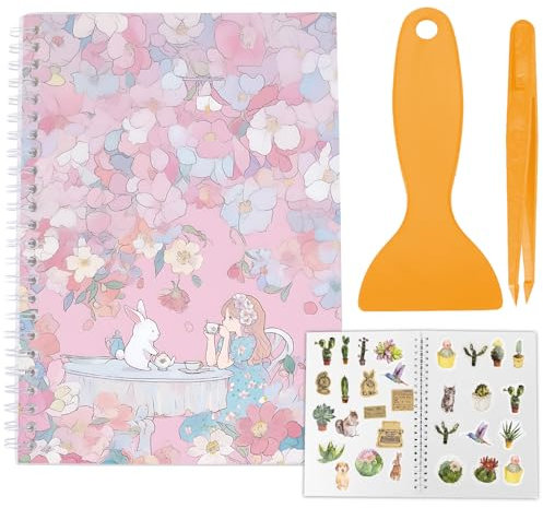 craspire Wiederverwendbares Sticker Aufbewahrungsbuch Sammelalbum Größe A5 40 Blätter Blanko Trennpapier Sticker Organizer Buch Mit Pinzettenschaber Kirschblüten Einband Wasserfest Für Sticker