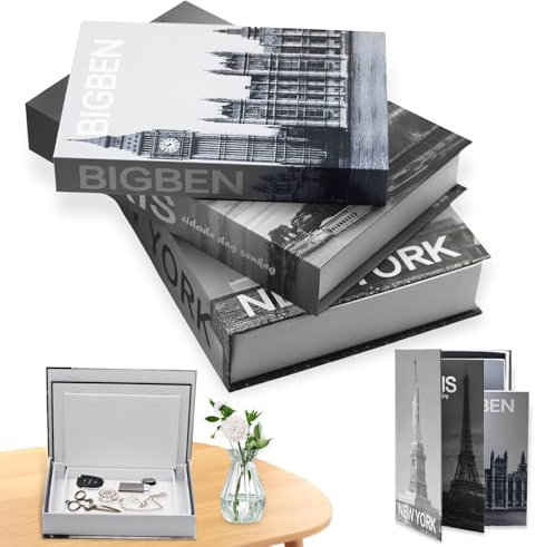 YUJUVI Libri Decorativi per Arredamento Scatola Portaoggetti 3 Pezzi Set Libri in Finto Impilata per Decorazione per Decorazione Domestica (3 Pezzi Set B)