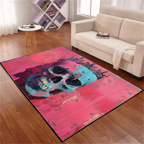 WANAHTON Moderner Gotisch fussabstreifer Innenbereich mit Totenkopf Motiv rutschfeste Bodenmatte für Wohnzimmer und Schlafzimmer Teppich jugendzimmer Outdoor Teppich