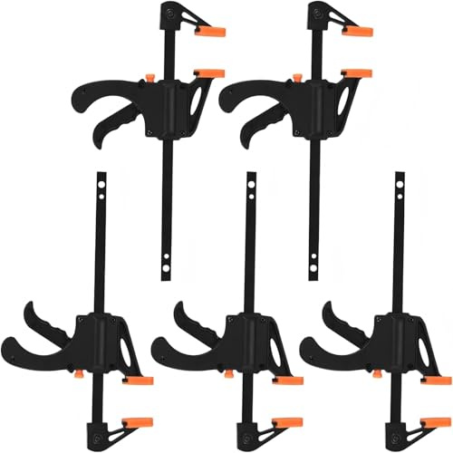 5 Pcs Quick Grip Clamps, 4 Inch Woodworking F Clamps, Ratchet Bar Clip, Quick Release Clips, One Handed Clamp for Woodwork, Handmade Craft, DIY, Clamping (4Inch)