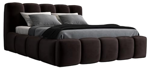 A&J MöbelLand Polsterbett 160x200 mit Bettkasten und Lattenrost – Sonic, Bett mit Matratze und Stauraum in Dunkelbraun