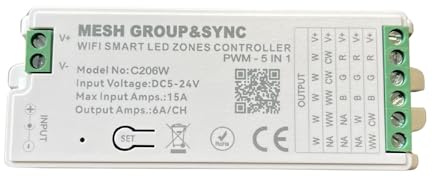 A2ZWORLD Centralina Led Controller 5 In 1, WIFI 2,4G + MESH RF 2.4G, Max 15A Tot. (6A/CH) DC5-24V, APP TUYA/Smart Life, Per Striscia Led Mono Colore, CCT, RGB, RGBW, RGBCCT