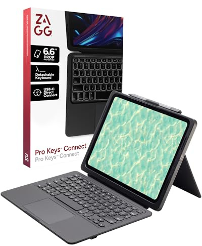 ZAGG Pro Keys Connect iPad Pro 11 (M4) Keyboard Case – USB‑C Direct Connect Keyboard with Trackpad, Detachable Backlit Keys, 6.6 ft Drop Protection, Kickstand & Dual USB‑C Ports, Black