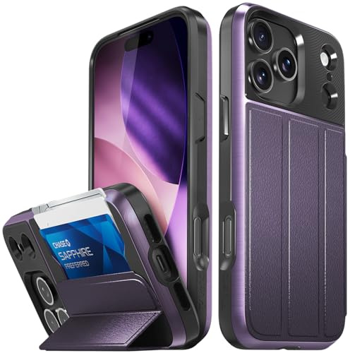 VENA vCommute for iPhone 17 Pro Max Wallet Case, [Military Grade Drop Protection] Flip Leather Cover Slot Card Holder with Kickstand - Purple