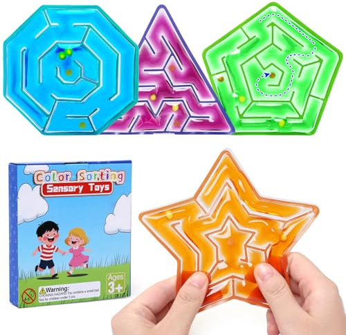 LEADSTAR 4 Stück Labyrinth Spiel Sensorik Spielzeug, Fidget Toys GelgefüLlte Anti Stress Autismus Spielzeug für Kinder Jugendliche, Fidget Squishy Toy Anxiety ADHD Toys, Beruhigend Bei Stress Angst