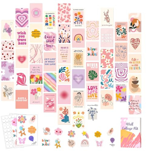 Luxvara 50Stk Wandcollagen Aesthetic Deko Poster Set, Aesthetic Wandcollagen Set Indie Room Décor Vintage Wall Collage Kit, Ästhetisches Postkarten für Wohnheim-Dekor, Wandkunstdrucke Mädchen Teenager