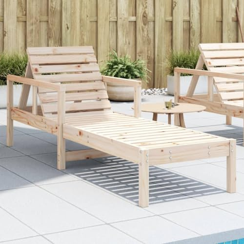 QUAHEAS Sonnenliege 199,5x62x55 cm, Massivholz Kiefer, verstellbare Rückenlehne, Latten-Design, für Garten, Terrasse, Pool, robuste Outdoor Chaise Lounge