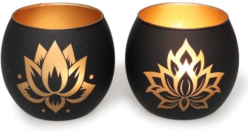 Kerzenhalter im Lotusblumen-Design, Glas, Votivkerze für Yoga, Hochzeit, asiatische Heimdekoration, 2 Stück